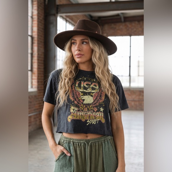 NWT Country Deep American Spirit USA Americana Graphic Crop Top Cropped Tee - Picture 8 of 11